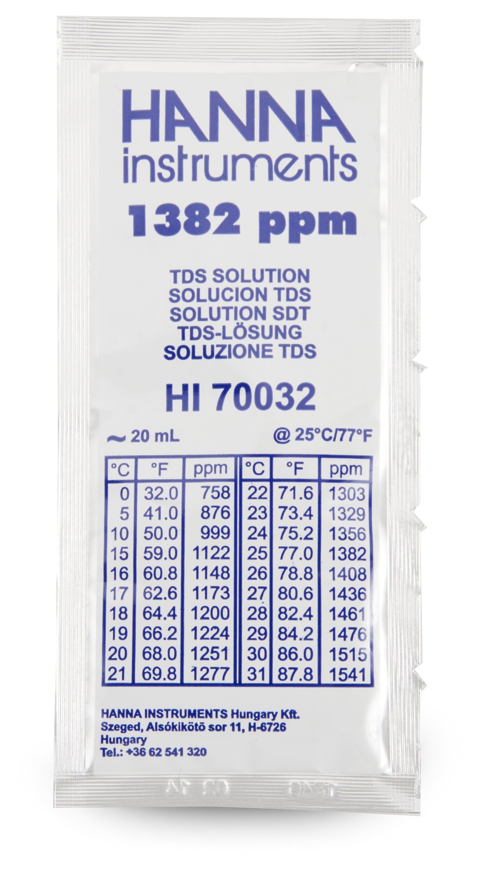 HI70032 Kalibrierlösung TDS 1382 mg/L, 25 x 20mL-Beutel