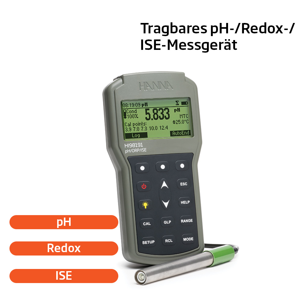 Professionelles Handmessgerät für pH, Redoxpotential und ISE - HI98191
