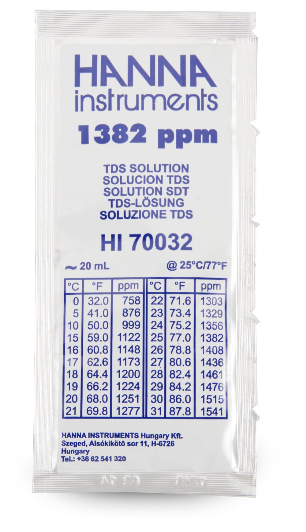 Kalibrierlösung TDS 1382 mg/L, mit Analysenzertifikat,  25 x 20mL-Beutel