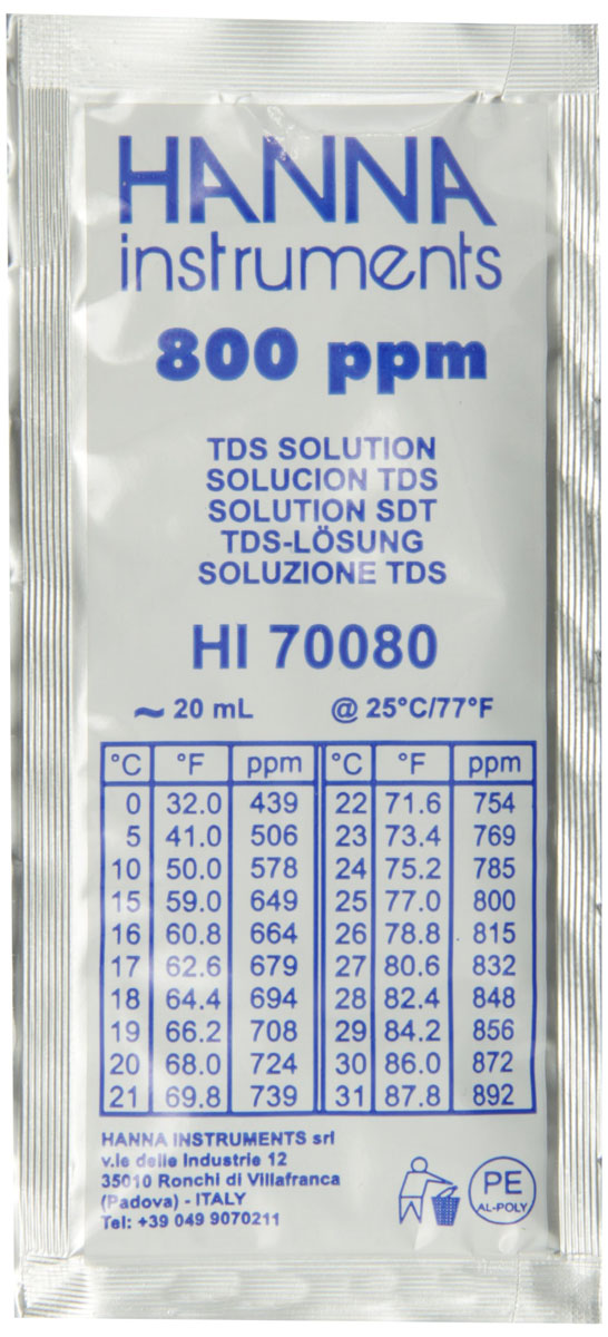 Kalibrierlösung TDS 800 mg/L, mit Analysenzertifikat, 25 x 20mL-Beutel