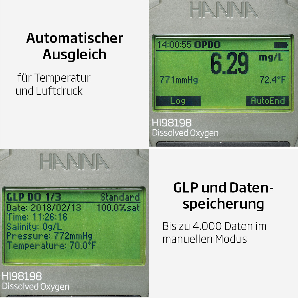 Professionelles Handmessgerät für die optische Sauerstoffmessung - HI98198